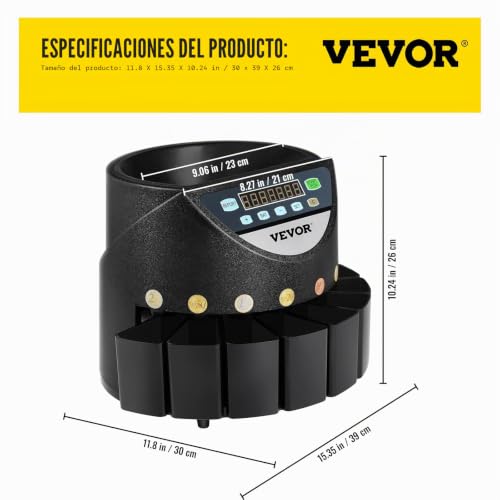 Contador de Monedas Euro Profesional, 300 PCS por Minuto, Clasificador de Monedas Pantalla LED de 7 Dígitos, Máquina Contar Monedas con 8 Cajas de Recolección de Alta Precisión