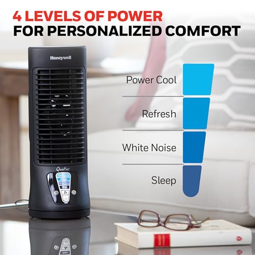 Honeywell QuietSet Personal Table Fan, Oscillating Personal Desk Fan with Quiet Operation, 4 Levels of Power and Sound, Black, HTF210B