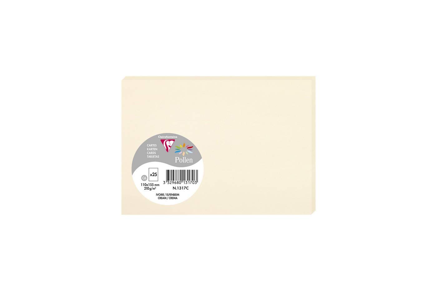 Clairefontaine 1317C Pack of 25 Plain Cards Format C6 11x15,5cm 210gsm Cream colour Invitation Cards Events Correspondence Pollen range Smooth Premium Paper