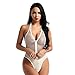 inlzdz Women's Lingerie Sheer Mesh Fishnet Halter Neck Backless Zip Up Leotard Teddy Bodysuit White Large