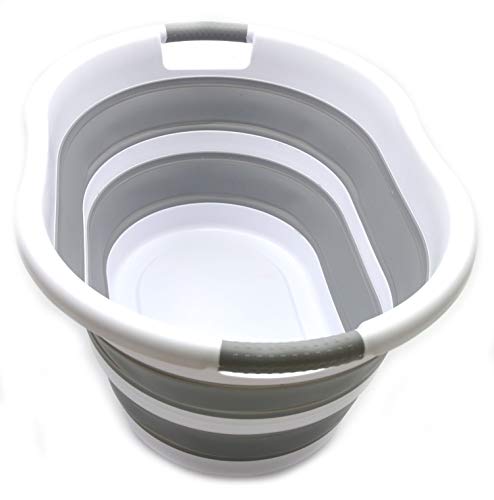 SAMMART 36L Collapsible Plastic Laundry Basket, Water Capacity 28L (Oval, Grau)