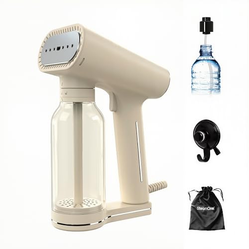 STEAMONE - Steamer Steamer 2000W, 30g/min - Portable iron - Capacity 400ml - Removes 99.99% impurity - Ready in 30s - Cable 3m - Compact size - KARL XL - CREAM400 | Steamer Portatif Karl XL, 2000W, Réservoir 400ml, 2 Modes, Prêt en 30s, Crochet Ventouse Inclus, CREAM400