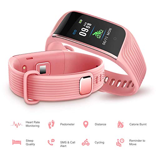 BuTure Fitness Tracker, Pedometer for Walking, Heart Rate Monitor, Fitness Tracker Watch IP67, Sleep Monitor for Exercising and All Day Wear Compatible with iPhone & Android (Pink)