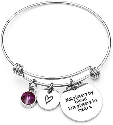 Simulated Birthstone Stainless Steel Inspirational Expandable Wire Bangle Bracelets With Message Charm - Amethyst February
