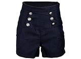 Sailor Denim Nautical Anchor Rockabilly High Waist Women's Shorts Hotpants(FBA)