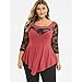 Lutos Women Plus Size O-Neck Floral Lace Asymmetric Three Quarter Ruffles Tops Tee Pinkthumb 3