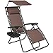 Best Choice Products Folding Zero Gravity Outdoor Recliner Patio Lounge Chair w/Adjustable Canopy Shade, Headrest, Side Accessory Tray, Textilene Mesh - Brown