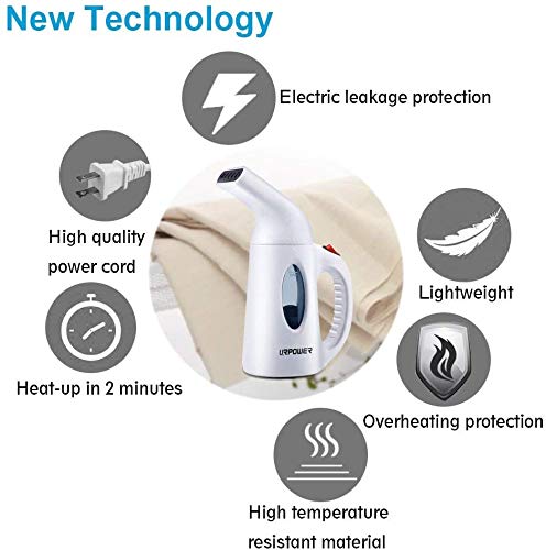 URPOWER Steamer for Clothes Steamer, Portable Handheld Garment Fabric Steamer Fast Heat-up Powerful Clothes Steamer with High Capacity for Home and Travel - Not for Abroad