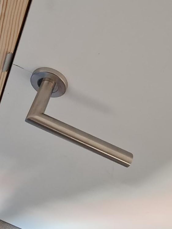 Lever Handle, 19mm Approved Bolt Through Lever Handle on Rose, Satin Stainless Steel (SSS), Set (Pair), inc fixings, Mitred