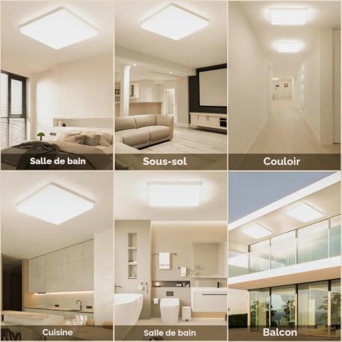Plafonnier LED UFO Panel: 30CM 48W Carré Lampes de Plafond Moderne 3000K, 4800LM Luminaire Plafonnier Étanche IP44 pour Chambre, Salle De Bain, Salon, Cuisine, Bureau