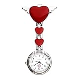 Top Plaza Womens Girls Heart Angle Wing Nurse Fob Clip On Brooch Hanging Pocket Watch - Red
