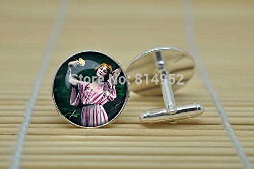 Pretty Lee Beauty Woman Jewelry Cufflinks Vintage Art Nouveau Woman Cufflinks In Silver Glass Cabochon Cuff Links C0659