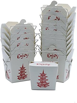 50 Pack Chinese take out box 8-OZ Bio Noodle Take Out Food Container: Perfect for Takeout Restaurants - White - Disposable and Recyclable