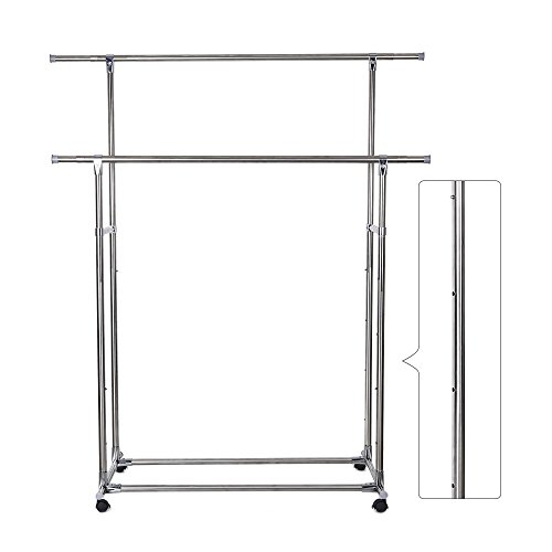 ATBAY Clothes Rack Double Rod Extendable All-Metal Heavy Duty Garment Rack with brake wheel - Thumbnail 5