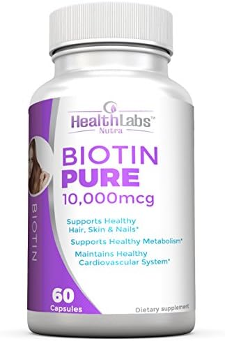 Health Labs Nutra Biotin Pure 10,000mcg per veggie capsule- Promotes healthier skin, hair and nails (30-day supply)