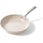 Redchef Ceramic Non Stick Egg Pans, Nonstick Frying Pan Skillet, 8 inch Cooking Pan Non Toxic with Stay Cool Handle for Induction, PTFE & PFAS & PFOA Free, Dishwasher/Oven Safe (Beige White)