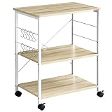 Mr IRONSTONE 3-Tier Kitchen Baker's Rack Utility Microwave Oven Stand Storage Cart Workstation Shelf(Light Beige Top+White Metal Frame)
