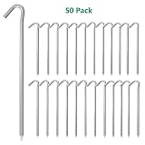 AAGUT 50x Tent Stakes 9 Inch Garden Stakes Pegs, Galvanized Steel Tent Pegs 6Ga Round Outdoor Camping OeTentPegsW9_50