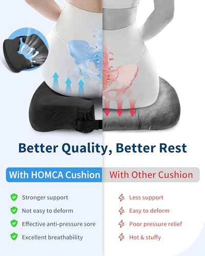 HOMCA Foldable and Adjustable Anti-Bedsore Pillow, Memory Foam Coccyx Cushion for Bedridden People and Long Sitting Periods (Black)