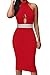 Sexy Womens Elegant Jeweled Waist Halter Party Club Midi Dress (XX-Large, Red)
