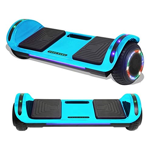 TPS Flatboard Hoverboard Self Balancing Scooter with Speaker LED Lights Flashing Wheels for Kids and Adults- UL Certified (Chrome Blue)