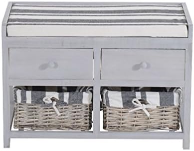 Wooden Storage Bench Seat Hallway Bathroom Wicker 2 Basket Drawer Cabinet Chest