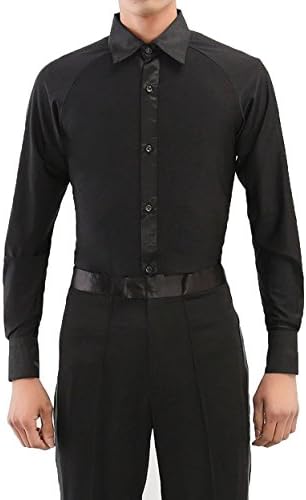 YUMEIREN Men's Spandex Latin Ballroom Dance Tops Shirt Black(L)