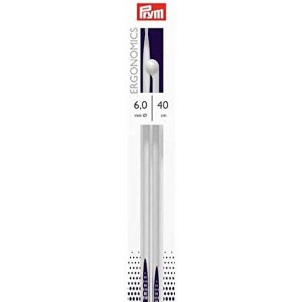 PRYM_190409-1 Single-Point Ergonomic Knitting Pins/Needles (Pair) 6mm x 40cm Length, Metal, Multi-Colour, 43 x 4 x 1 cm