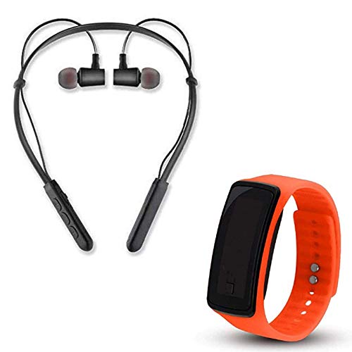 Raptas Silicone Bracelet Led Digital Led Watch Having Big Screen with B11 Wireless Neckband Bluetooth Earphone Headset Earbud Portable Headphone Handsfree Sports Running