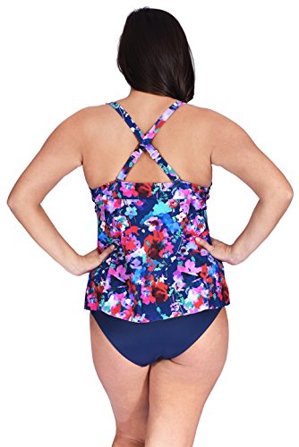 (1MZ7200) Mazu Swim Women's Ruffle Mesh Swimwear Triple Tier Plus Size Tankini Top (18W-24W) in Le Jardin Size: 18W - Thumbnail 4