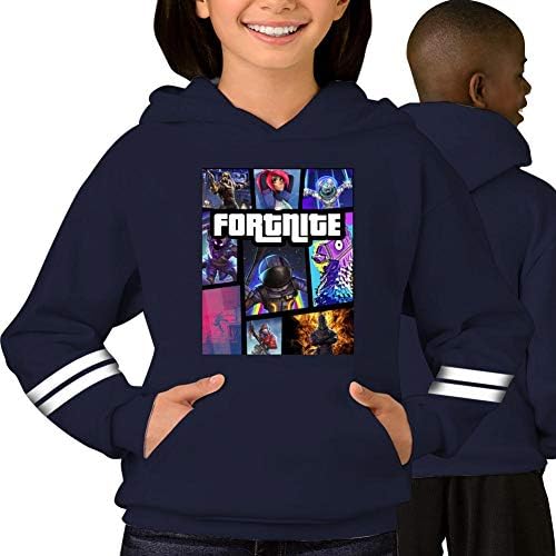 WISEHWN Children Youth F-o-rtni-te Hoodies Soft Hooded Sweatshirts for Kids Navy L