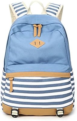 Tomato eggs Canvas Sturdy Striped Stylish Casual Backpack School Bag Shoulder Daypack Lightweight Backpack Rucksack BookBag Daypack with Computer Compartment Fits up to 14inch - Light Blue