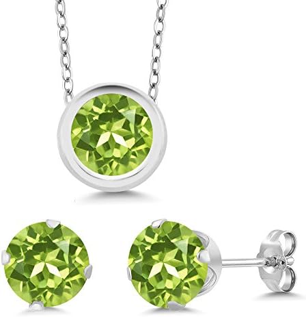 Gem Stone King925 Sterling Silver Round 6MM Gemstone Birthstone Pendant and Earrings Jewelry Set For Women with 18 Inch Silver Chain