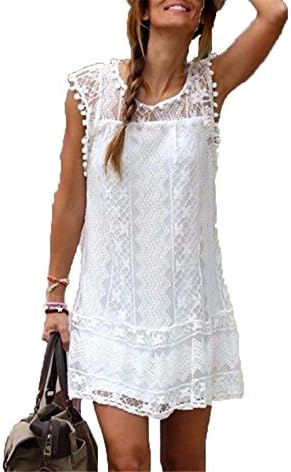 Ygosoon Summer Dress 2018 Women Casual Beach Short Dress Tassel Black White Mini Lace Dress Sexy Party Dresses Vestidos S-XXL White L