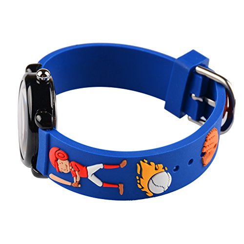 Venhoo Kids Watches Cartoon Waterproof Silicone Children Wristwatches Time Teacher Gifts for Boys Girls (Baseball Blue)