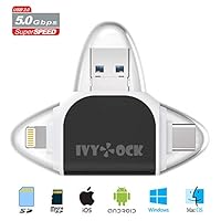 SD & Micro SD Card Reader Adapter, USB 3.0 Memory Card Reader Memory Expansion for iPhone iPad OTG Type C Android Phone MacBook Computer Trail Camera Viewer- 4 in 1