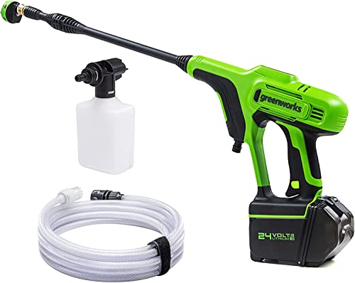 G24PW Nettoyeur Haute Pression Sans Fil Portatif - 24Bar, 180L/heure, 300W Bouteille Détergent, Tuyau Siphon 6m, SANS Batterie 24V ni Chargeur, Garantie 3 Ans