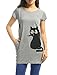 Allegra K Women's Round Neck Short Sleeve Cat Prints Loose Tunic Top L Grey