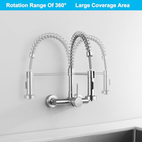 Tondiy Wall-Mounted Kitchen Tap with Flexible Spout, Sink Mixer Tap with 2 Jet Types, Hot and Cold Water Taps 360° Rotating, SUS304 Stainless Steel, Removable Aerator Brushed