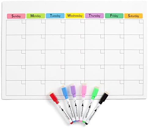 Dry Erase Board &amp; 6 Colored Markers ~ Stay on Track with Your Monthly Calendar Whiteboard ~ Magnetic Planners for Refrigerator ~ Plan Smart this 2017, Keep Your Family in Sync, &amp; Get Stuff Done! 