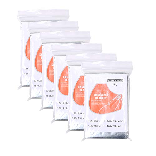 REKOBON Emergency Mylar Space Thermal Blankets (6-Pack) for Outdoors, Hiking, Survival, Bug Out Bag, Marathons or First Aid