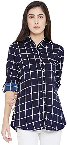 Stylesland Women's Navy and White Windowpane Shirt