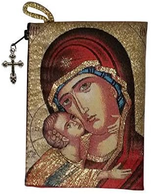 Inspire Nation Virgin of Vladimir Pouch and Three Bar Cross Religious Icon 5 inches