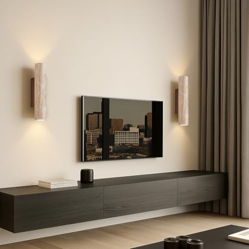 Lampara de Pared de Travertino Amarillo Natural, Estilo Japonés Wabi Sabi, Lamparas de Pared Interior de Diseño Minimalista, lampara de muro para Pasillo, Recámara o Baño, 3000K