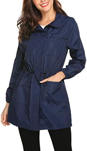 ZHENWEI Womens' Waterproof Lightweight Raincoat Hooded Outdoor Hiking Long Rain Jacket