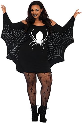 Melory Halloween Ghost Print Bat-wing/Spiderweb Long Sleeve Cold Shoulder Jersey Plus Size Costume Dress