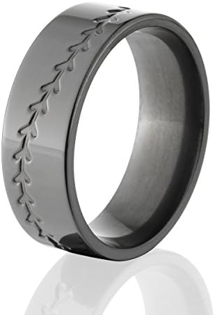 Black Zirconium Baseball Rings, Milled Baseball Stitch Ring, 8mm Wide USA Made Sports Rings