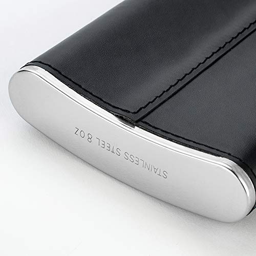 YFS Whiskey Flask With American Flag for Liquor and Funnel, 8 Oz Leak Proof Stainless Steel Pocket Hip Flask with Soft Touch Leather Cover, Black Flask for Men