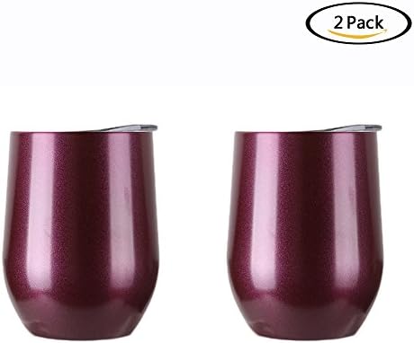 Uspeedy Stainless Steel Wine Glasses, Wine Cup, Wine Tumbler Sippy Cup with Lid for Red Wine, Cocktail, Liquors and Nonalcoholic Beverages (2 piece color 14)