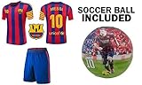 Lionel Messi #10 Soccer Jersey Youth - PREMIUM Messi Jersey Gift Set for Kids - Leo Messi Jersey + Shorts + MESSI BALL Size 5 Football Futbol Gift for Boys Girls (YL 10-13 years, Jersey+Ball)